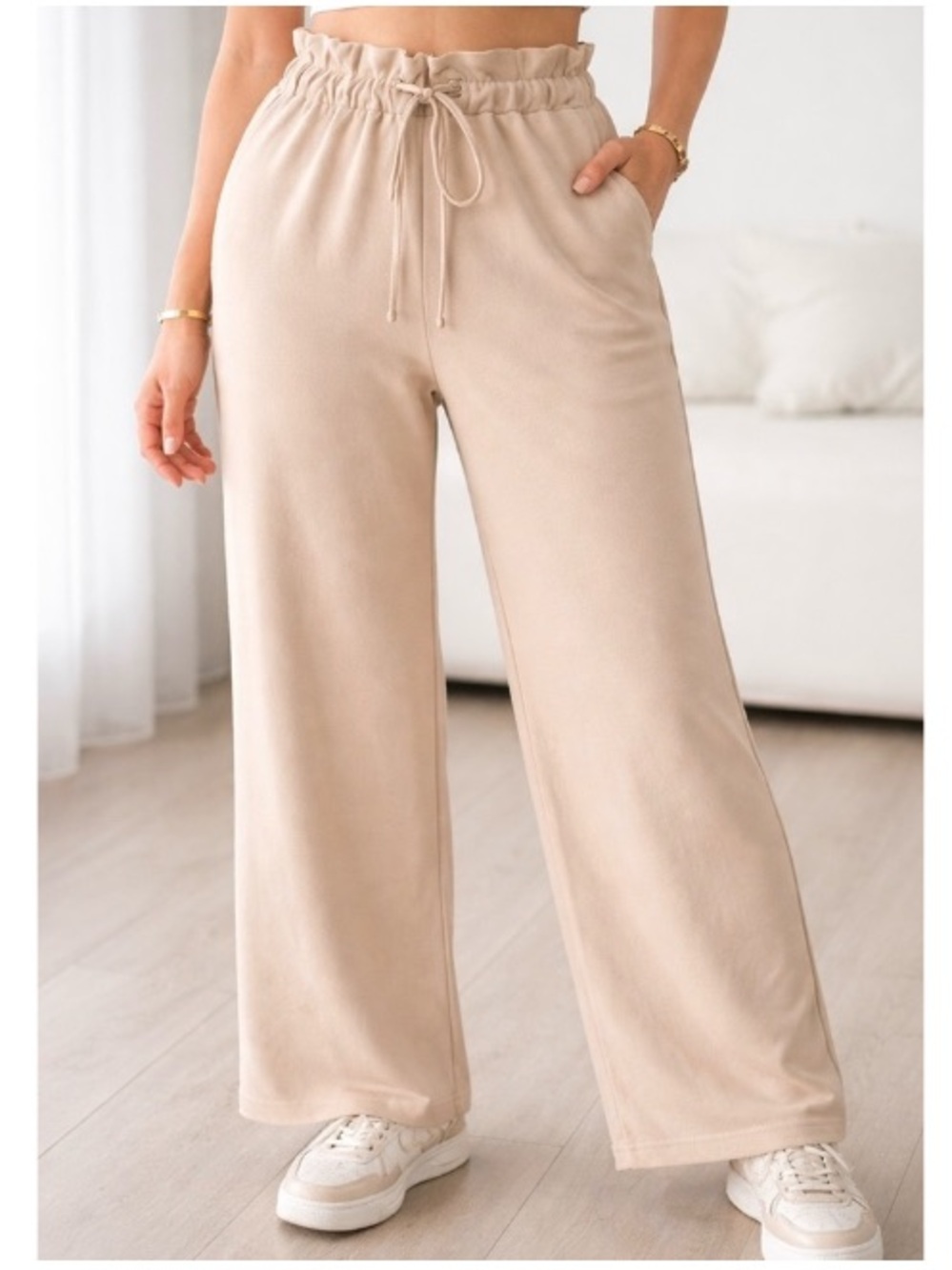 NWT Express Paperbag Pull-On Relaxed Wide Leg Sweatpants Loungewear Tan XL